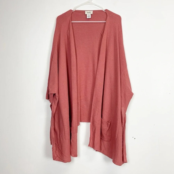 Neiman Marcus Sweater Womens Size XL Rose Pink Cardigan Dolman Side Slits - Picture 1 of 11